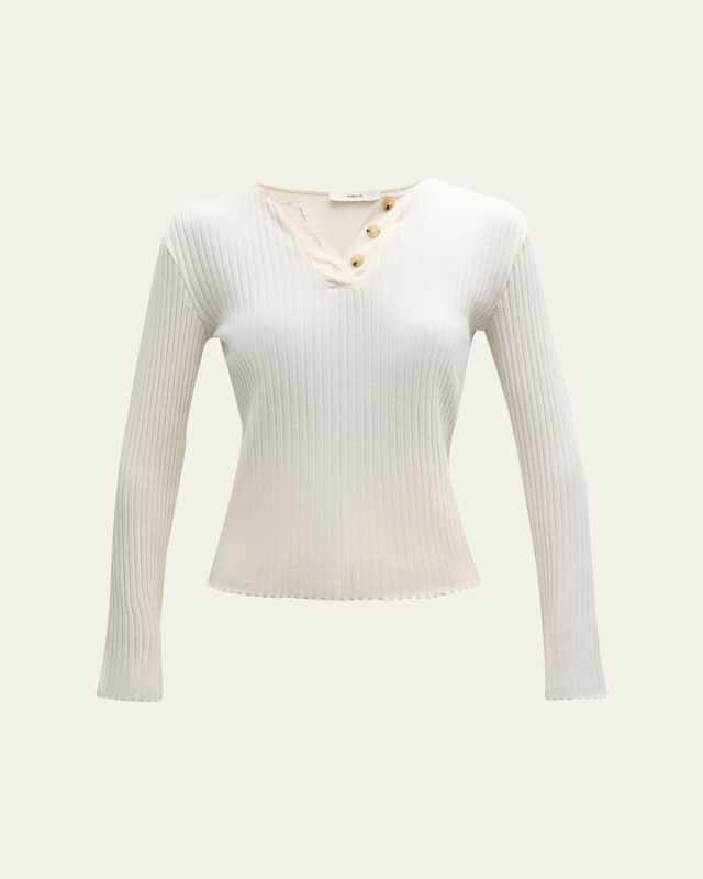 Rib-Knit Long-Sleeve Henley Top